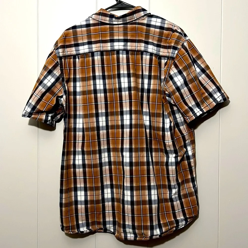 Carhartt Earth Tone Brown Plaid Short Sleeve Button Down Shirt Relaxed Fit L - Picture 4 of 4